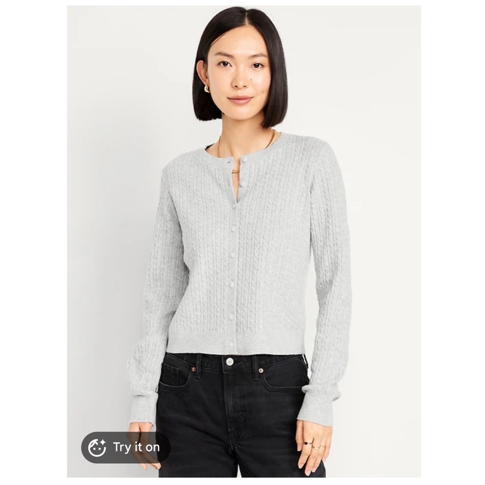 Old Navy SoSoft Cropped Cable Knit Cardigan Sweater Womens L Tall Preppy